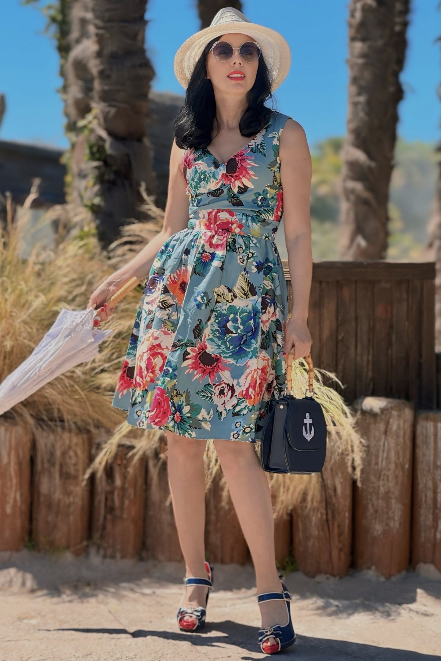 May Crossover Bust Blue Floral Dress